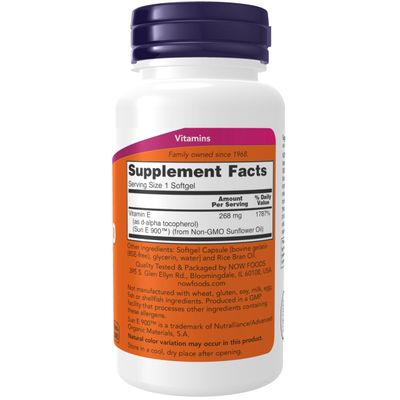 NOW Foods Supplements, Sun-E 400 IU with d-alpha Tocopherol from Non-GMO Sunflower Oil, 60 Softgels