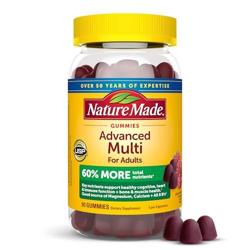 Nature Made Advanced Multivitamin Gummies for Adults with Magnesium Citrate, Calcium &amp; All 8 B Vitamins, Daily Nutritional Support, 90 Gummies, 30 Day Supply