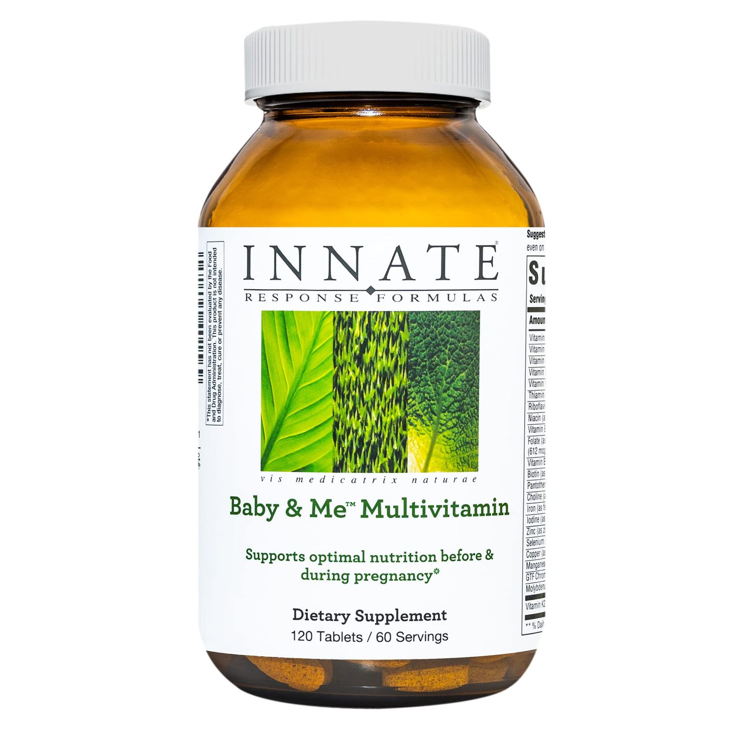 INNATE Response Formulas Baby &amp; Me Multivitamin - Prenatal and Postnatal Vitamin with Folate, Choline, and Vitamins B12 and D3 - Vegetarian, Non-GMO, and Gluten-Free - 120 Tablets (60 Servings)