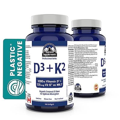 Summit Supplements - Vitamin D3 K2, 180 Softgels - Formulated to Help You Maintain Healthy Bones, Teeth and Muscles - Support Body Calcium Absorption and Reduce Risk of Fractures