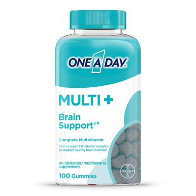 ONE A DAY Multi+ Brain Support Gummies, Multivitamin Gummies for Men &amp; Women with Boost of Brain Support with Super 8 B Vitamin Complex, 100 Count
