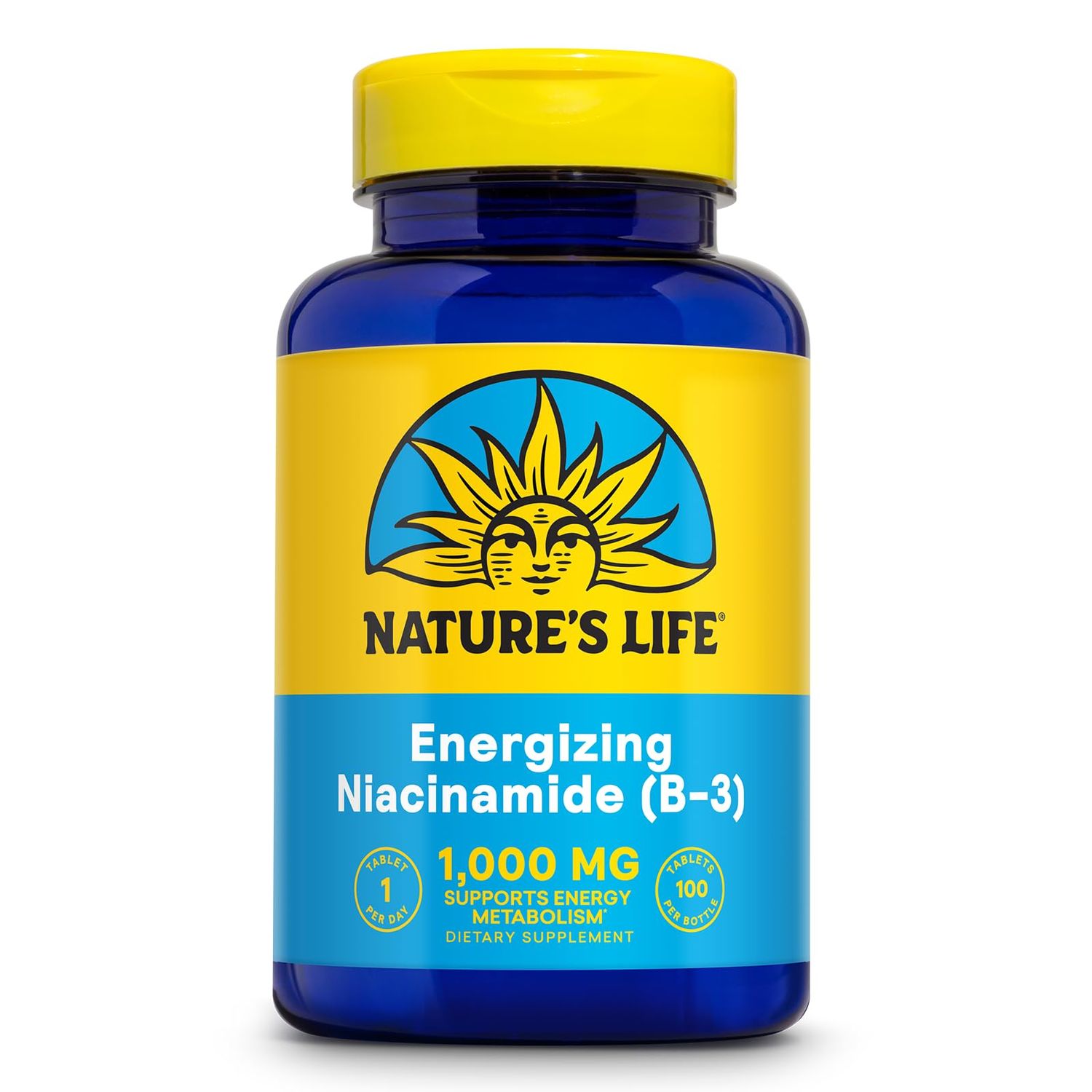 Nature&#39;s Life Energizing Niacinamide, Vitamin B3 1000mg - High Potency, No Flush Niacin Supplement - Nerve Function, Energy and Metabolism Support - 60-Day Guarantee - 100 Servings, 100 Tablets