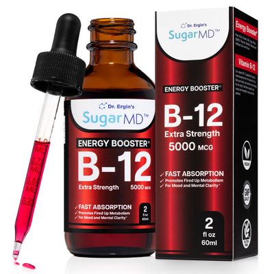 SugarMD Vitamin B12 5000 mcg Liquid Drops - 2 fl oz (60ml) Energy Drops for Women and Men - Non-GMO &amp; Gluten Free Liquid B12 Drops with Maximum Absorption Formula
