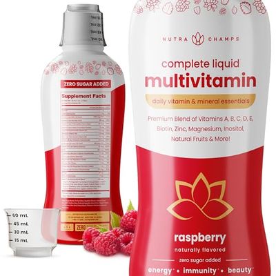 NutraChamps Complete Liquid Multivitamins | No Added Sugar | Liquid Vitamins for Women, Men &amp; Kids | Vegan Liquid Vitamin Multimineral Supplement | Energy, Immunity &amp; Beauty
