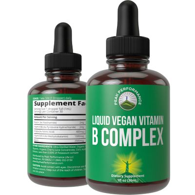 B Complex Liquid Drops Vegan Supplement. Best 5 B Vitamins with B3 Niacin, B6, B7 Biotin, B9 Folate, Methylcobalamin B12. B-Complex For Hair, Skin Nails, Energy. For Adults, Men, Women