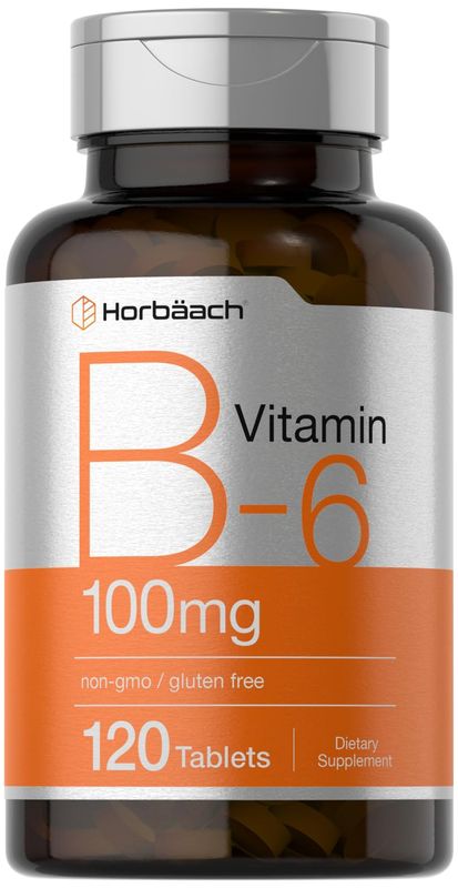 Horbach Vitamin B-6 100mg | 120 Vegetarian Tablets | Pyridoxine HCl | Non-GMO &amp; Gluten Free Supplement