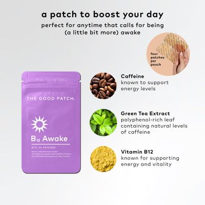 The Good Patch B12 Awake Patch, Natural Patch with Caffeine, B12, and Green Tea Extract, Plant Powered Wearable Wellness, Helps to Promote Energy (16 Total Patches)