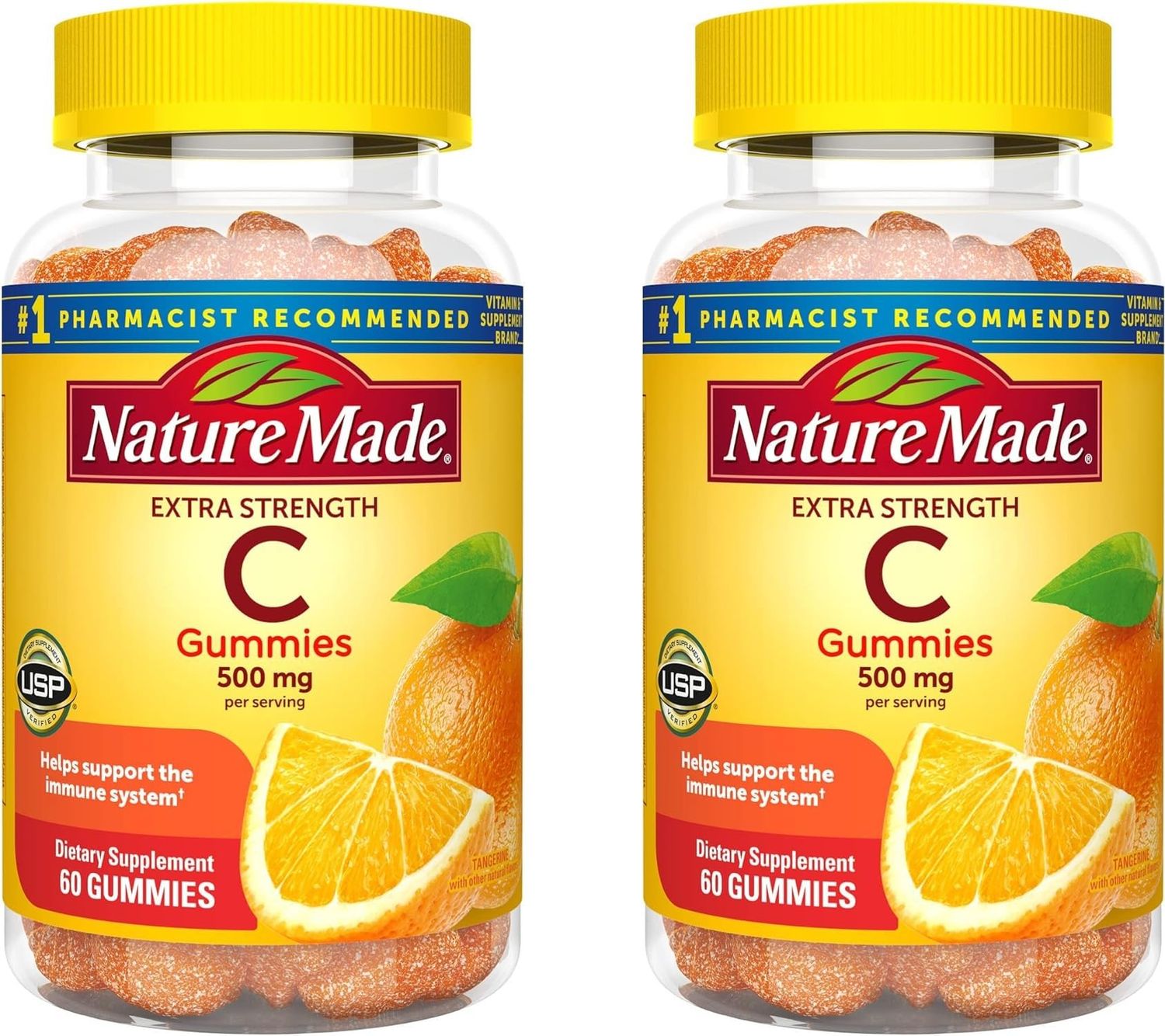 Nature Made Extra Strength Dosage Vitamin C 500 mg per Serving, Dietary Supplement for Immune Support, 60 Gummies, 30 Day Supply (Pack of 2)