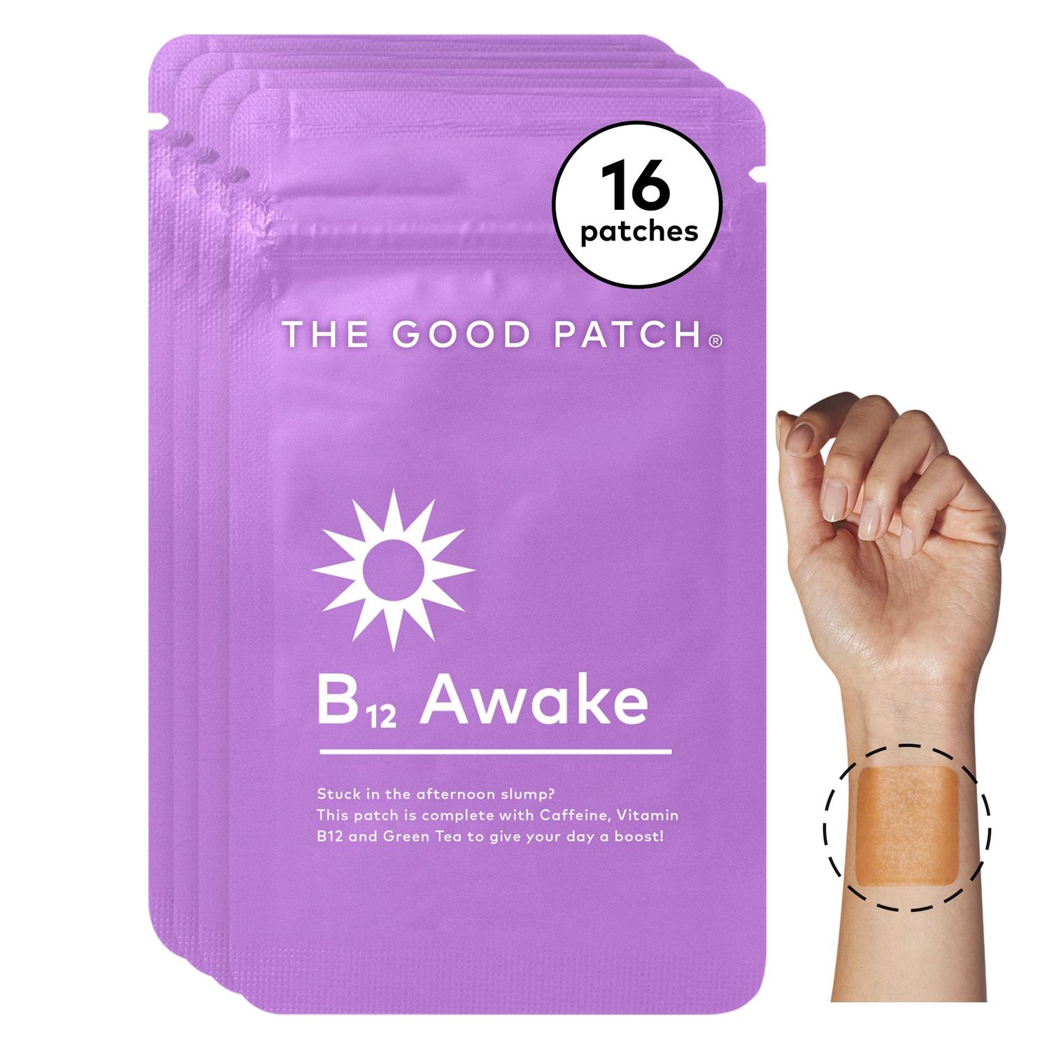 The Good Patch B12 Awake Patch, Natural Patch with Caffeine, B12, and Green Tea Extract, Plant Powered Wearable Wellness, Helps to Promote Energy (16 Total Patches)