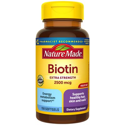 Nature Made Extra Strength Biotin 2500 mcg, Dietary Supplement For Healthy Hair, Skin &amp; Nail Support, 150 Softgels, 150 Day Supply