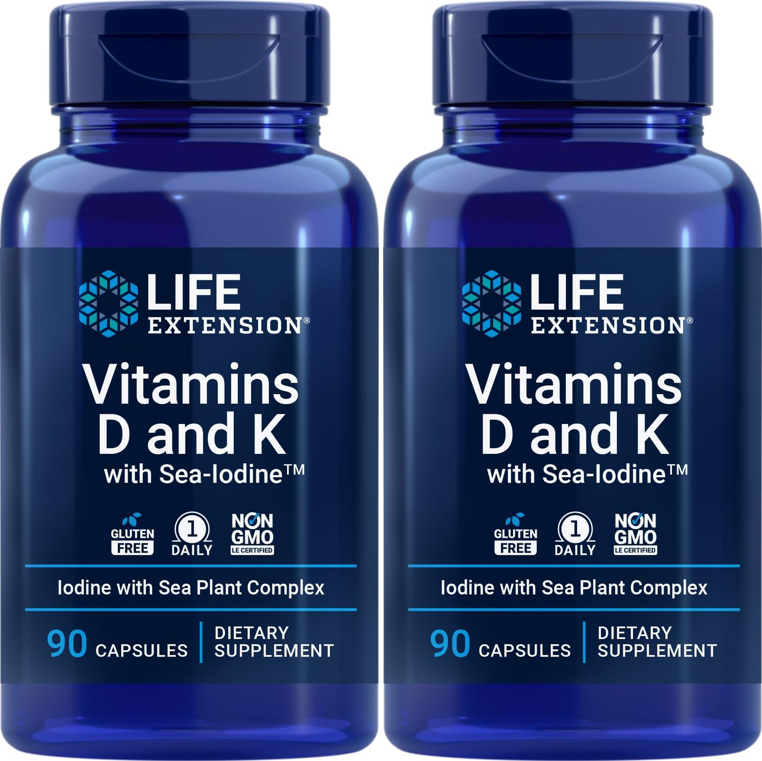 Life Extension Vitamins D and K with Sea-Iodine, 90 Caps (Pack of 2)