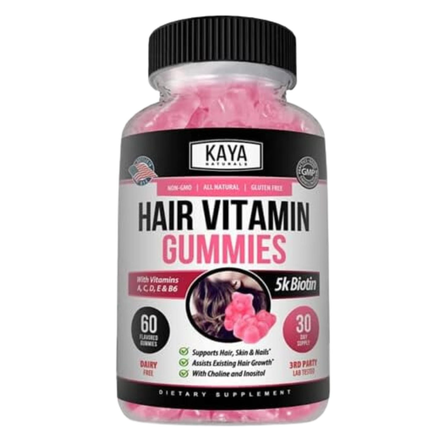 Kaya Naturals Hair Growth Gummies - Biotin 5000mcg Vitamins for Healthy Hair, Skin, and Nails - Beauty Supplement for Women or Men - 60 Count - Blueberry Flavor
