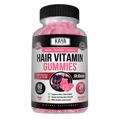 Kaya Naturals Hair Growth Gummies - Biotin 5000mcg Vitamins for Healthy Hair, Skin, and Nails - Beauty Supplement for Women or Men - 60 Count - Blueberry Flavor