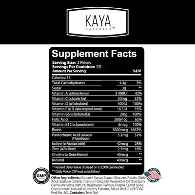 Kaya Naturals Hair Growth Gummies - Biotin 5000mcg Vitamins for Healthy Hair, Skin, and Nails - Beauty Supplement for Women or Men - 60 Count - Blueberry Flavor