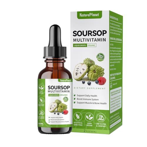 NaturePlanet Soursop Multivitamin Liquid Drops, Soursop Bitters Liquid, Organic Soursop Leaf Extract Soursop Oil, Vitamin, Dietary Fiber, 60ml, 2 Fl Oz