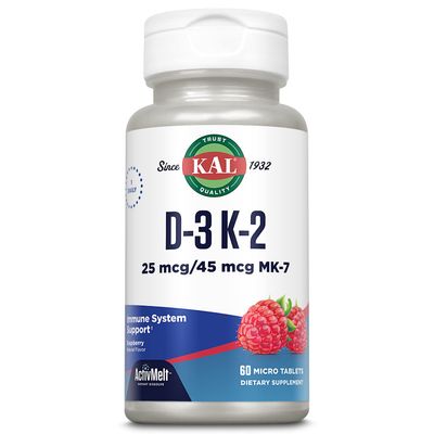 Kal 1000 Iu D-3 &amp; K2 Tablets, Raspberry, 60 Count (Pack of 1)