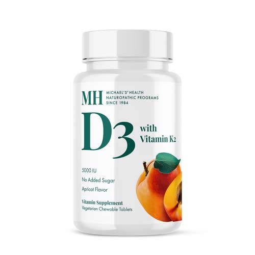 MICHAEL&#39;S Health Naturopathic Programs Vitamin D3 with K2 - 90 Chewable Tablets - Apricot Flavor - Skeletal &amp; Immune System Support - No Added Sugar - Vegetarian &amp; Kosher - 90 Servings