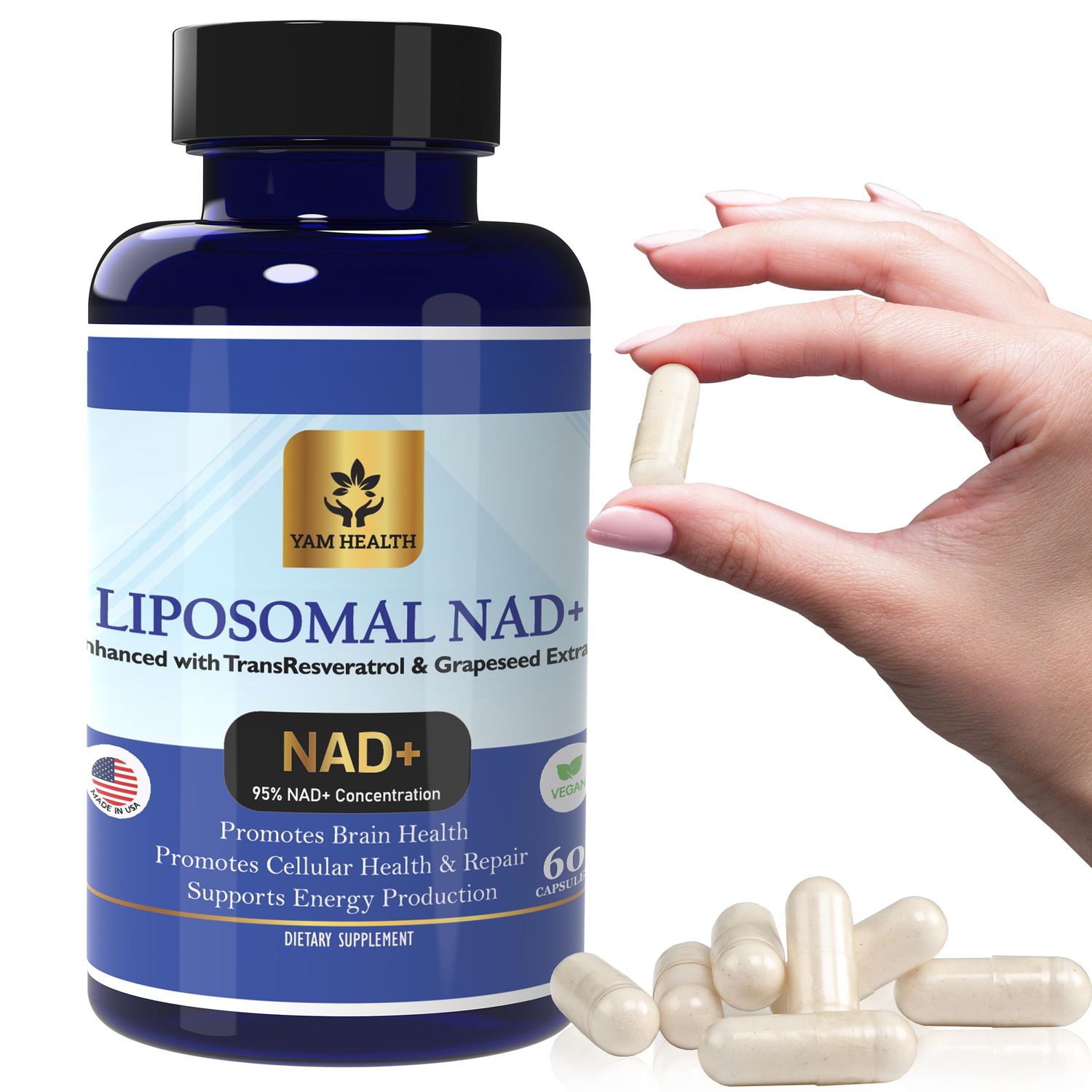 Liposomal NAD+ 810mg, Nicotinamide Riboside Equivalent with Trans-Resveratrol 300mg, - Premium Halal NAD Supplement for Energy Metabolism, DNA Repair and Longevity, Vegan, Non-GMO, USA Manufactured