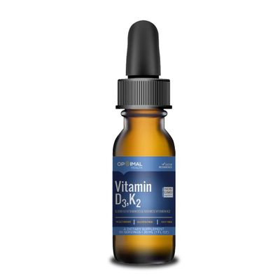 OPTIMALHEALTH Vitamin D3 &amp; K2 Liquid Drops | Vitamin D3 (5,000 IU) &amp; Vitamin K2 as Menaquinone-7 (MK7) | Maximum Strength Faster Absorption | Soy/Gluten Free | Non GMO