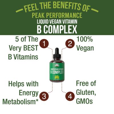 B Complex Liquid Drops Vegan Supplement. Best 5 B Vitamins with B3 Niacin, B6, B7 Biotin, B9 Folate, Methylcobalamin B12. B-Complex For Hair, Skin Nails, Energy. For Adults, Men, Women