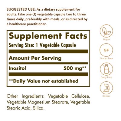 SOLGAR Inositol Vegetable Capsules, 500 mg, 100 Count