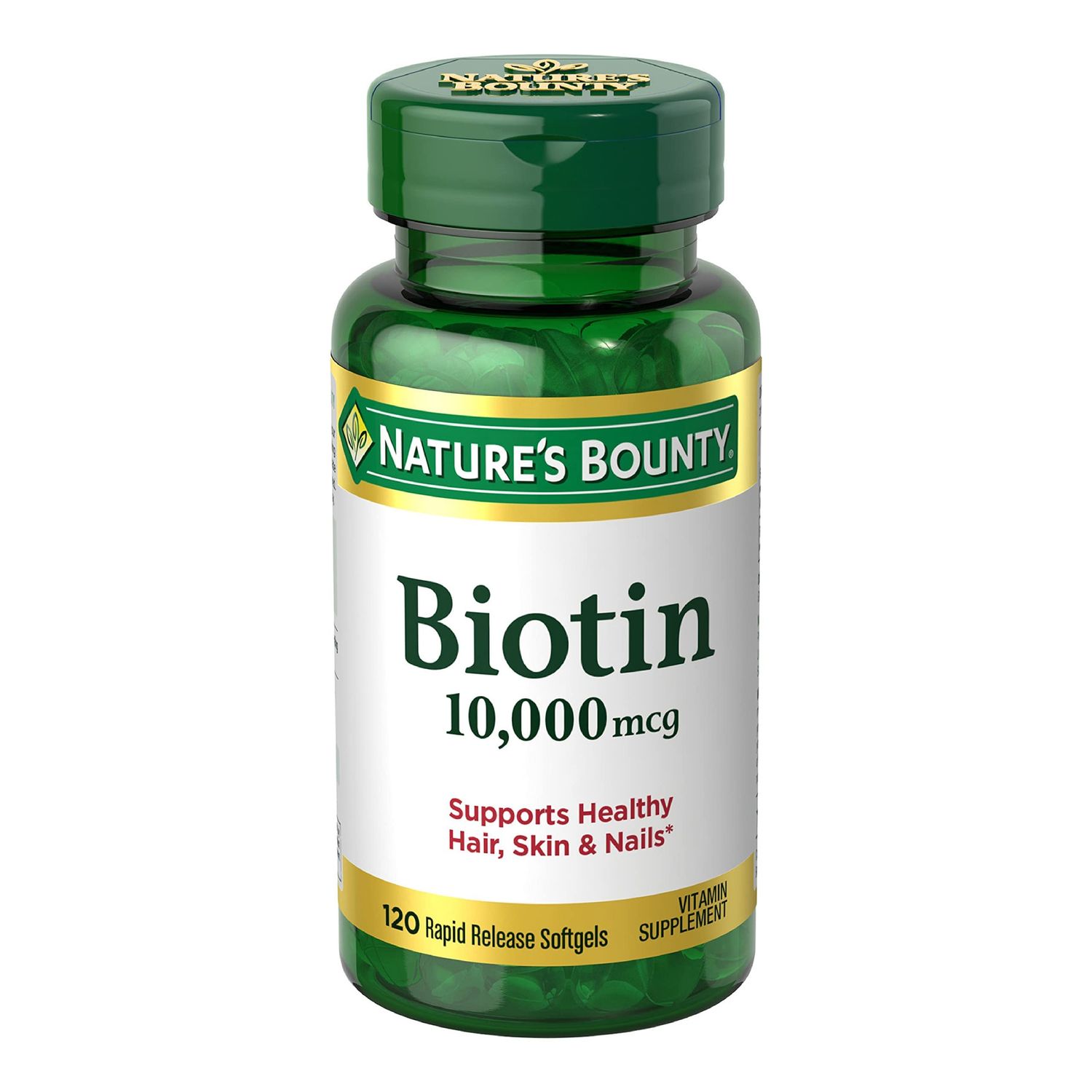 Nature&#39;s Bounty Biotin 10000 mcg - Supports Healthy Hair - Skin and Nails - Rapid Release Softgels - 120Ct,.-