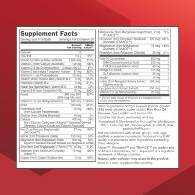 Protocol Pre-Natal Multivitamin with DHA - 250 mg DHA - for Pregnancy &amp; Lactation Support* - with DHA, Calcium, Copper, B12 &amp; Vitamin C - Halal &amp; Dairy Free - 90 Softgels