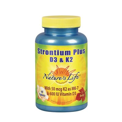 Nature&#39;s Life Strontium Plus Vitamins D3 &amp; K2 | Bioavailable Formula May Help Support Healthy Bone Density &amp; Joint Health | 60 Tablets
