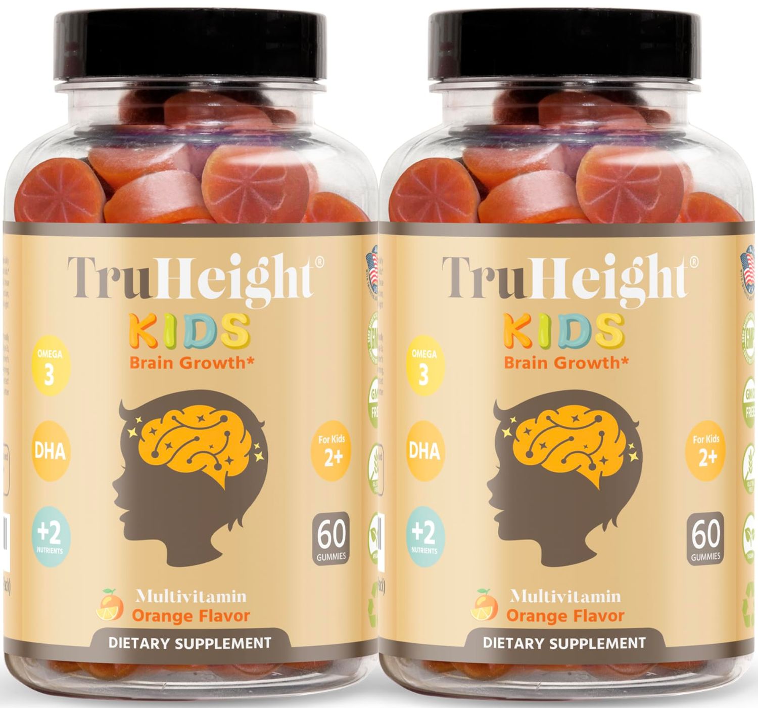 TruHeight Kids Brain Growth Gummies (Ages 2+) All Natural Kids &amp; Toddler Vitamins - Omega-3, DHA Multivitamin - Pediatrician Endorsed Vitamin - Brain &amp; Memory Supplements - Gluten Free Supplement