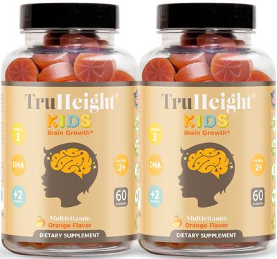 TruHeight Kids Brain Growth Gummies (Ages 2+) All Natural Kids &amp; Toddler Vitamins - Omega-3, DHA Multivitamin - Pediatrician Endorsed Vitamin - Brain &amp; Memory Supplements - Gluten Free Supplement
