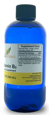 Herb-Science - Vitamin B5 Drops Pantothenic Acid, Alcohol-Free Liquid Extract, Helps Support Healthy Hormones, Healthy Heart, Skin and Hair and Support Healthy Immune System - 8 Fl Oz.