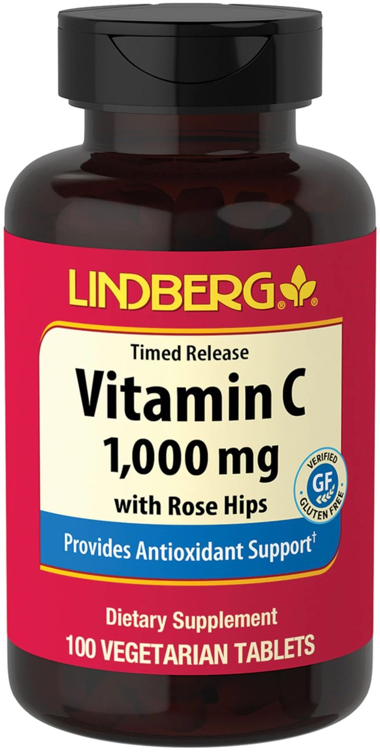 Lindberg Vitamin C 1000mg | 100 Tablets | with Rose HIPS | Vegetarian Formula | Timed Release | Non-GMO, Gluten Free Supplement