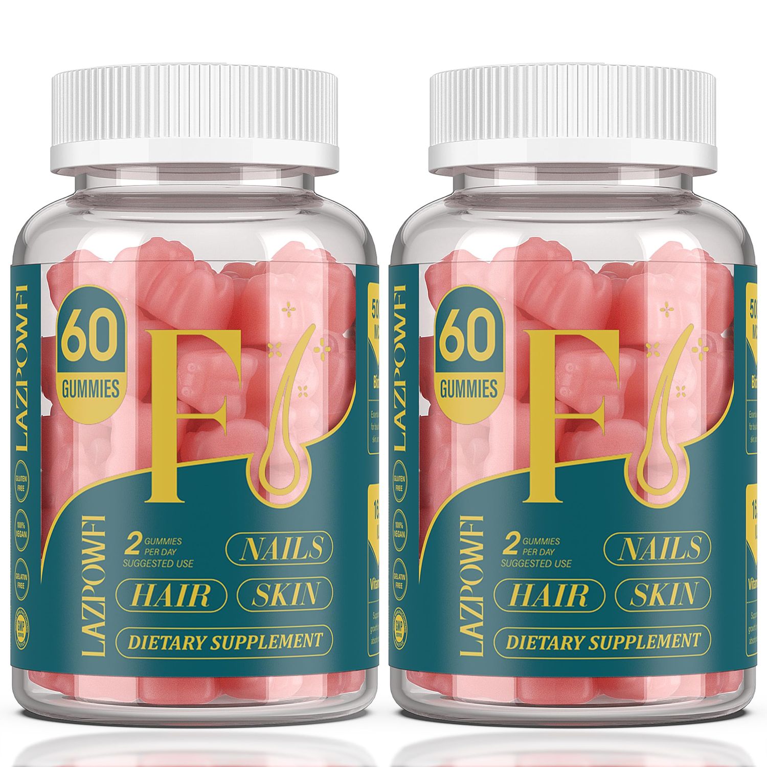 Lazpowfi Biotin Gummies -Hair Skin and Nails Vitamins for Men &amp; Women, Vegan Vitamin B7, Supports Hair Growth and Stronger Nails,60 Day Supply-Raspberry-2 Pack