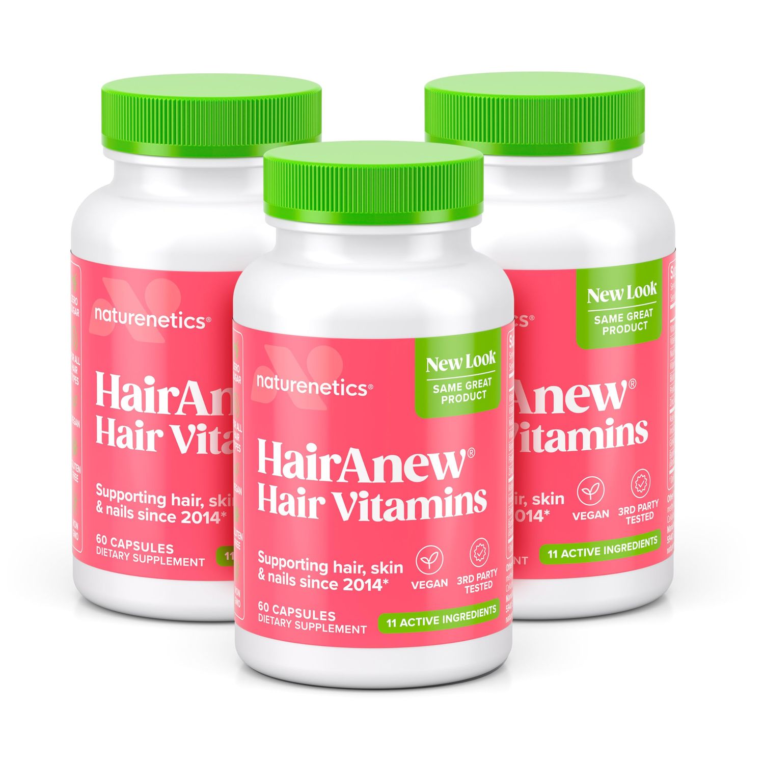 HairAnew Hair Growth Vitamins for Thicker Stronger Hair | Works for Women &amp; Men All Hair Types | 11 Hair Vitamins &amp; Ingredients | 5000mcg Biotin | Vegan | Independently Tested | 60 Capsules (3)