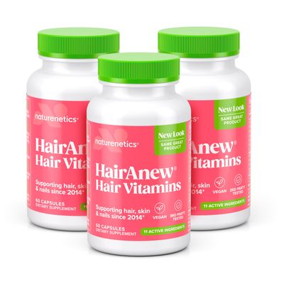 HairAnew Hair Growth Vitamins for Thicker Stronger Hair | Works for Women &amp; Men All Hair Types | 11 Hair Vitamins &amp; Ingredients | 5000mcg Biotin | Vegan | Independently Tested | 60 Capsules (3)
