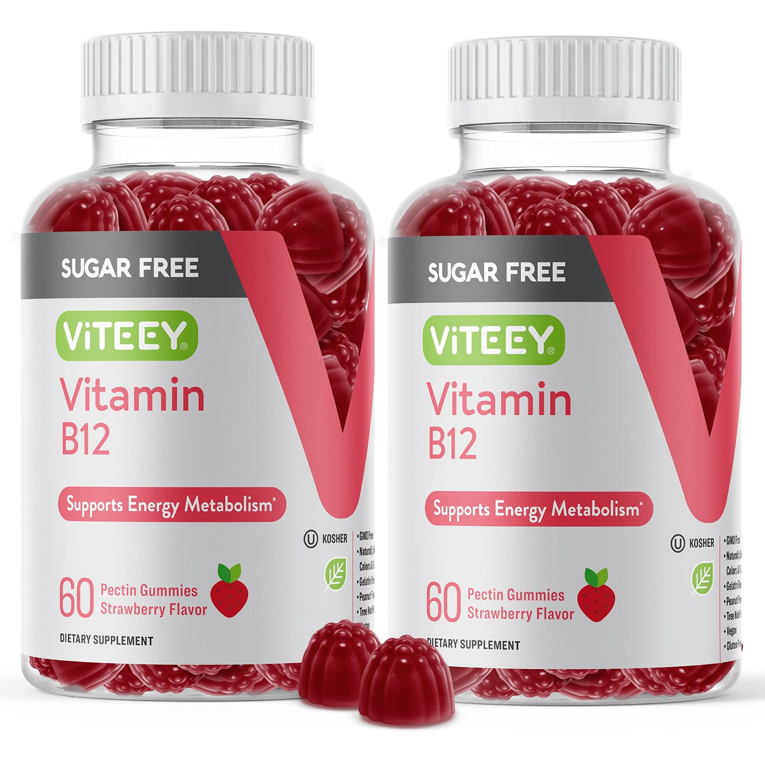 Vitamin B12 Gummies for Adults &amp; Teens 1000mcg, Sugar Free - Good for Energy, Metabolism, Natural Energy Support - Vegan, Gelatin Free, Gluten Free, GMO Free - Tasty Chewable Strawberry Flavored Gummy