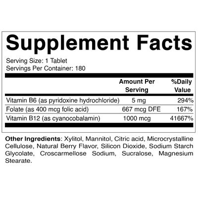 Vitamatic Folic Acid B12 B6 - Heart Health, Energy &amp; Red Blood Cell Support - 180 Fast Dissolve Tablets