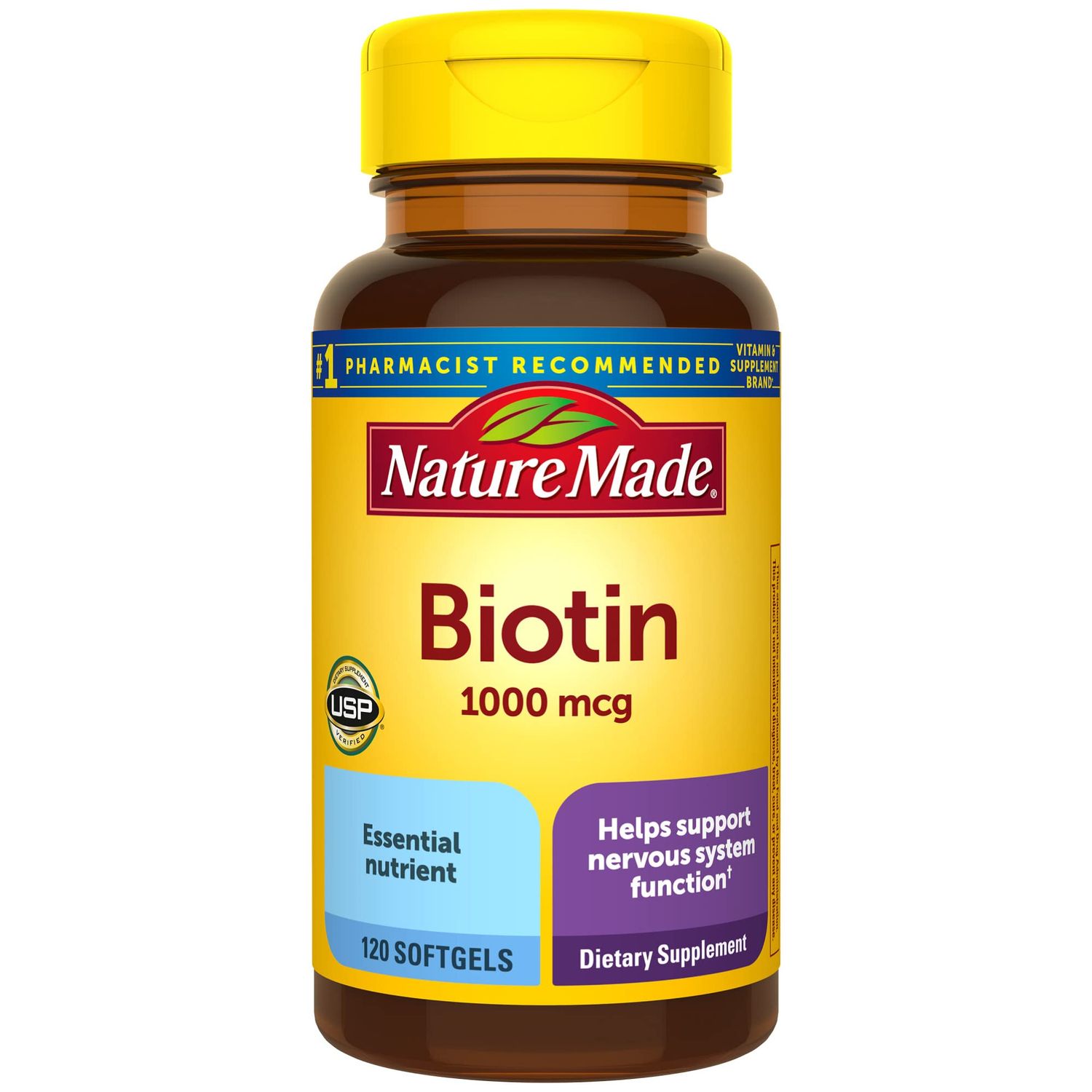 Nature Made Biotin 1000 mcg, Dietary Supplement Supports Healthy Hair &amp; Skin, 120 Softgels, 120 Day Supply