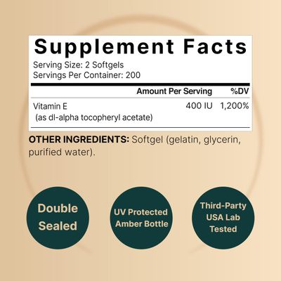 NatureBell Vitamin E Oil Softgels, 400iu Per Serving, 400 Pills | Essential Antioxidant Supplements, Easily Absorbed Form - Supports Skin, Heart, & Immune Health - Non-GMO