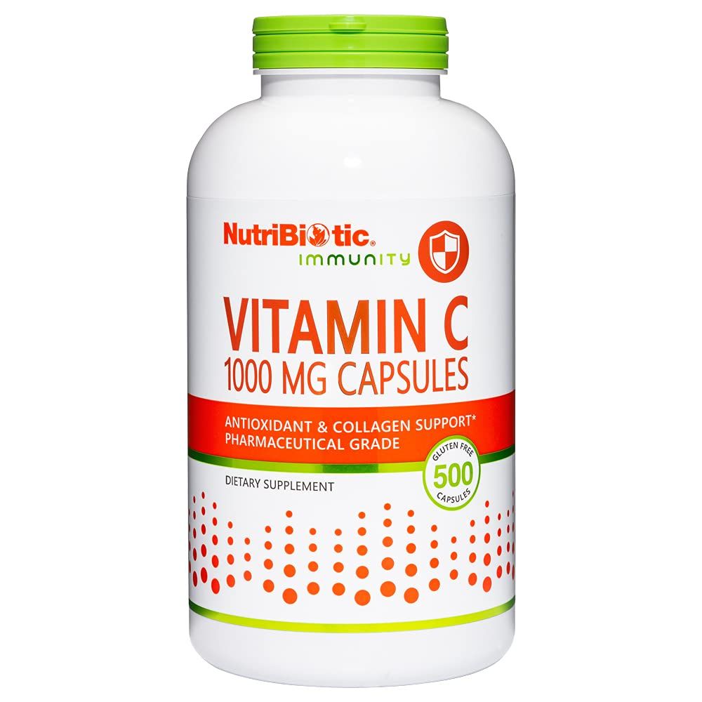 NutriBiotic - Vitamin C 1000 Mg Capsules, 500 Count | Essential Immune, Antioxidant &amp; Collagen Support Supplement | Pharmaceutical Grade L-Ascorbic Acid, 1000 Mg Per Serving | Gluten &amp; GMO Free