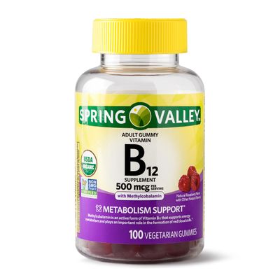 Spring Valley Adult Gummy Vitamin B12, Metabolism Support, Natural Fruit Flavor, 100 Gummies