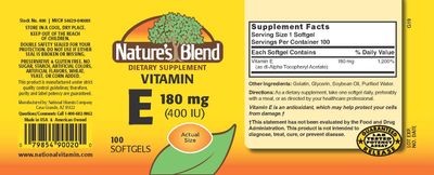 Nature's Blend Vitamin E 400Iu Capsules 100 Ct