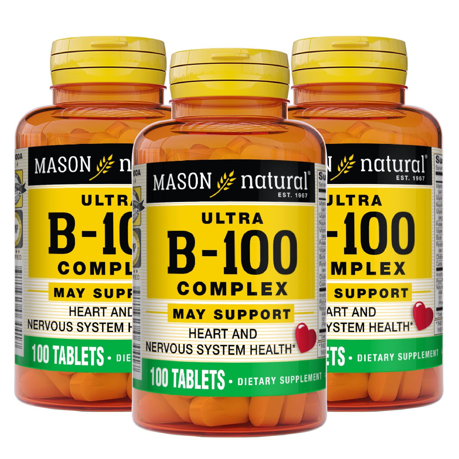 MASON NATURAL Ultra B-100 Complex, 300-day Supply, for Normal Immune Support and Energy Metabolism, 3 Pack