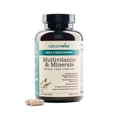 NatureWise Multivitamin for Men + Stress Support + Fulvic Ionic Minerals + Probiotics for Immunity, Mens Health, Digestion + Whole Organic Foods - Vegetarian, Non-GMO - 60 Capsules[1-Month Supply]