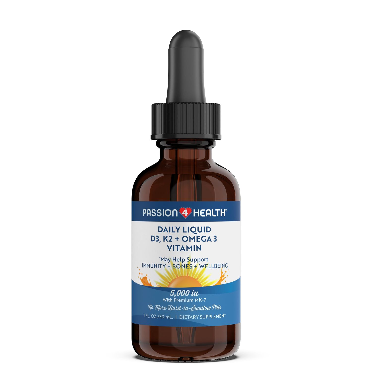 Passion 4 Health Organic Liquid Vitamin D3 (5000IU) + K2 (Mk-7) + Omega 3 Supplement - Support for Healthy Bones and Muscles (1)