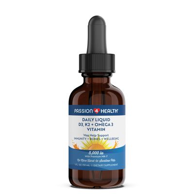 Passion 4 Health Organic Liquid Vitamin D3 (5000IU) + K2 (Mk-7) + Omega 3 Supplement - Support for Healthy Bones and Muscles (1)