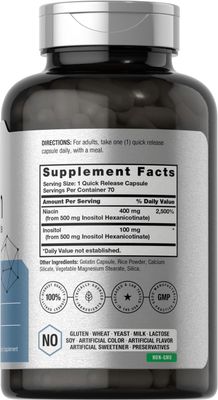Horbaach Niacin 500mg | 70 Capsules | Flush Free Supplement | as Inositol Hexanicotinate | Non-GMO and Gluten Free