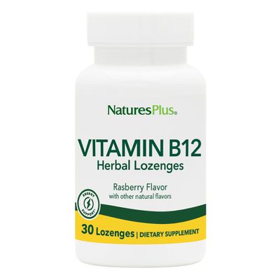 Natures Plus B12 Herbal Lozenges (Methylcobalamin) - 1000 mcg, 30 Sublingual Lozenges - Raspberry - Maximum Absorption Red Blood Cell Support - Energy Booster - Vegetarian, Gluten-Free - 30 Servings