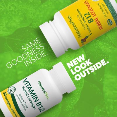 Natures Plus B12 Herbal Lozenges (Methylcobalamin) - 1000 mcg, 30 Sublingual Lozenges - Raspberry - Maximum Absorption Red Blood Cell Support - Energy Booster - Vegetarian, Gluten-Free - 30 Servings