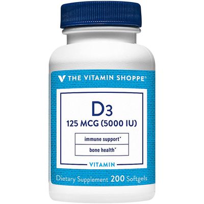 The Vitamin Shoppe Vitamin D3 5000IU Softgel, Supports Bone &amp; Immune Health, Aids in Cellular Growth &amp; Calcium Absorption, Gluten Free &amp; Once Daily Formula (200 Softgels)
